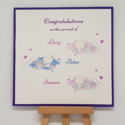 twins, triplets, multiple birth congratulations card - Floating on Air Designs